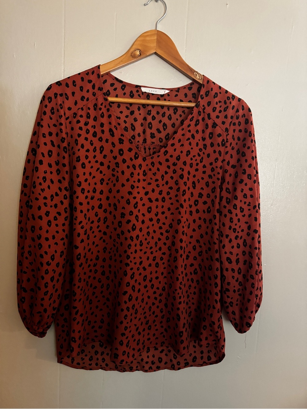Lush Rust Animal Print V‑Neck Blouse